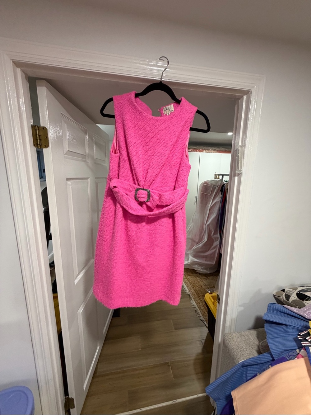 Sleeveless Hot Pink Textured Sheath Dress